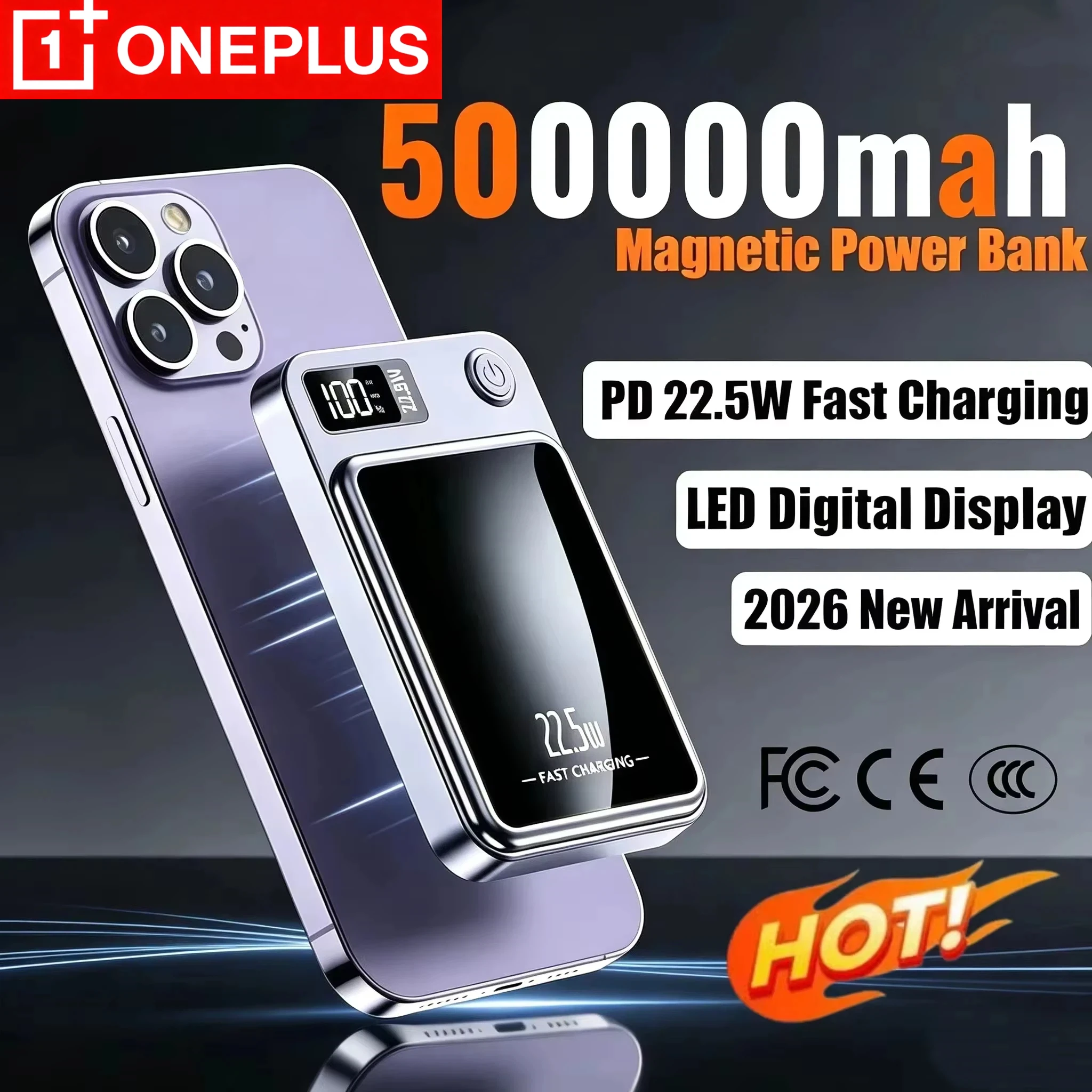 OnePlus Magnetic Power Bank 50000mAh Wireless Charger Super Fast Charging for Magsafe External Battery For iPhone 17/16/15/14/13