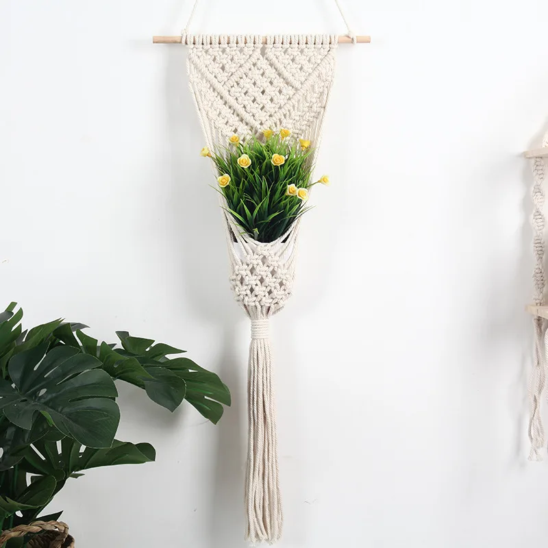 

Hanging Flower Basket Macrame Hanging Fruit Basket Handmade Woven Cotton Rope Storage Net Bag for Kitchen Living Room Bathroom