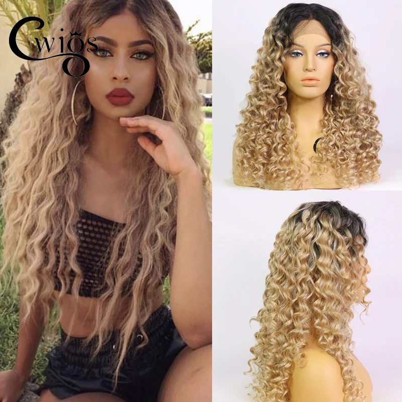 

Cwigs Soft Brown Curly Synthetic Lace Front Wig Pre Plucked Natural Hairline Heat Resistant Fiber Hair Glueless Lace Wigs