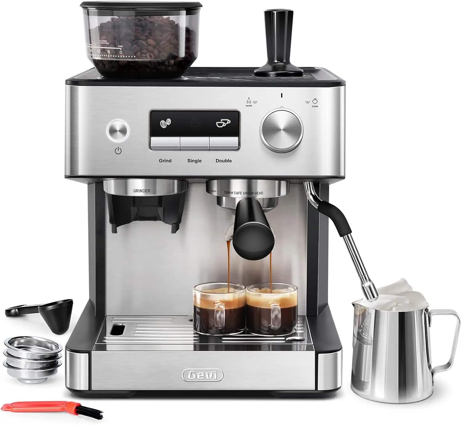 

20 Bar Espresso Machine with Grinder & Milk Frother, Professional Coffee Maker for Home, Removable Tank