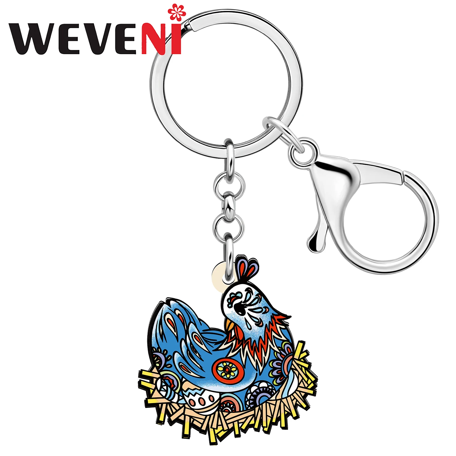 WEVENI Acrylic Hen Chicken Egg Keychains Farm Animal Key Chain For Women Kids Charms Jewelry School Bag Car Key Ring