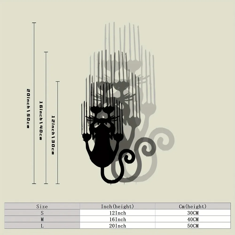 CIFBUY Black Cat Metal Wall Art Laser Cut Iron Decor with Legs Tail Durable Indoor Outdoor Garden Living Room Balance Pattern