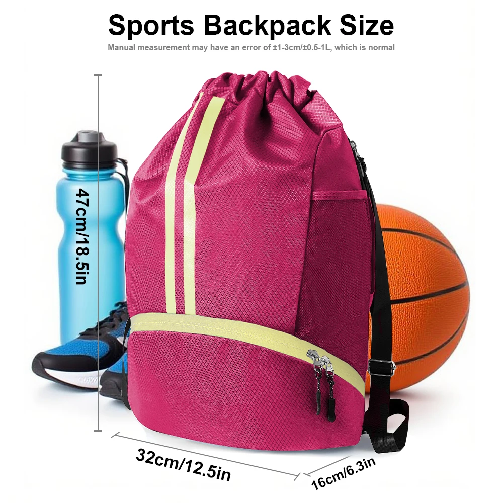 Large Waterproof Drawstring Backpack Gym Sports Bag with Separate Shoes Compartment for Men And Women Swim Training Backpack