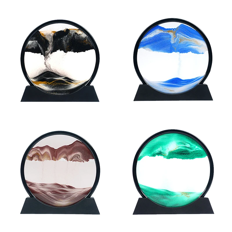 3D Hourglass Quicksand Moving Sand Art Picture Round Glass Deep Sea Sandscape Craft Flowing Painting Office Home Christmas