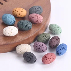 Piedra de Lava volcánica Natural, 10 piezas, forma ovalada, 12x9mm, 15x11mm, cuentas sueltas para la fabricación de joyas, accesorios para pulseras DIY