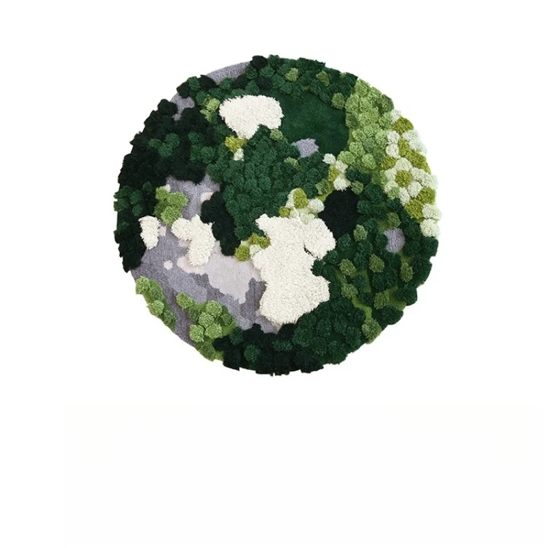 

Handmade forest moss round carpet living room single chair high-end wool bedside blanket art