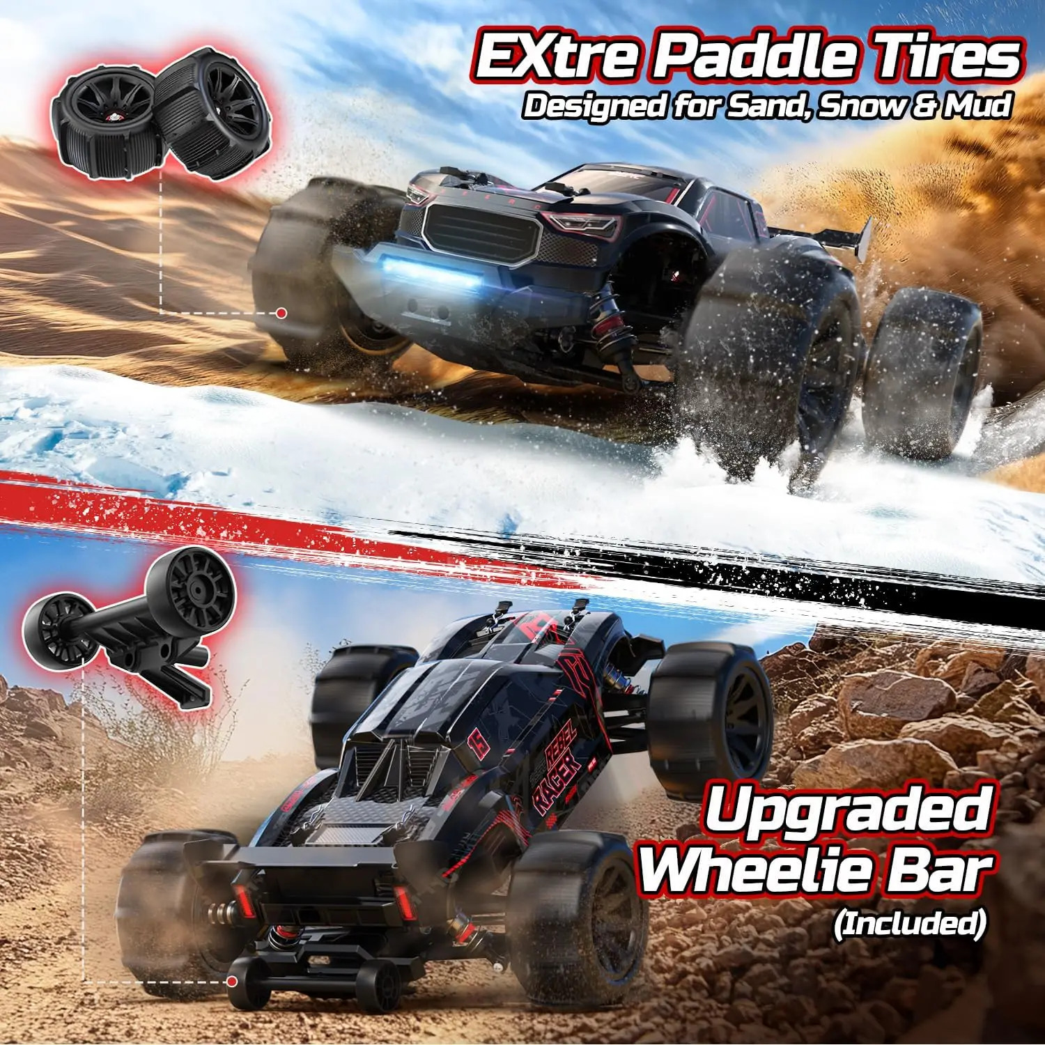 Brushless RC Truggy for Adults, 1/14 Scale 4WD Off-Road Remote Control Car Truck, 46+ MPH Waterproof All-Terrain High-Speed RC Vehicle Includes 2X 3S LiPo Batteries