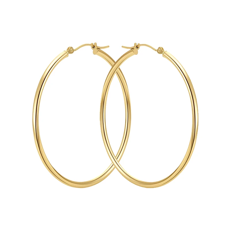 

18K Gold Plated Hoop Earrings for Women Charm Elegant Simple Buckle Clasp Hoops Hypoallergenic Lightweight OL Big Round Earrings