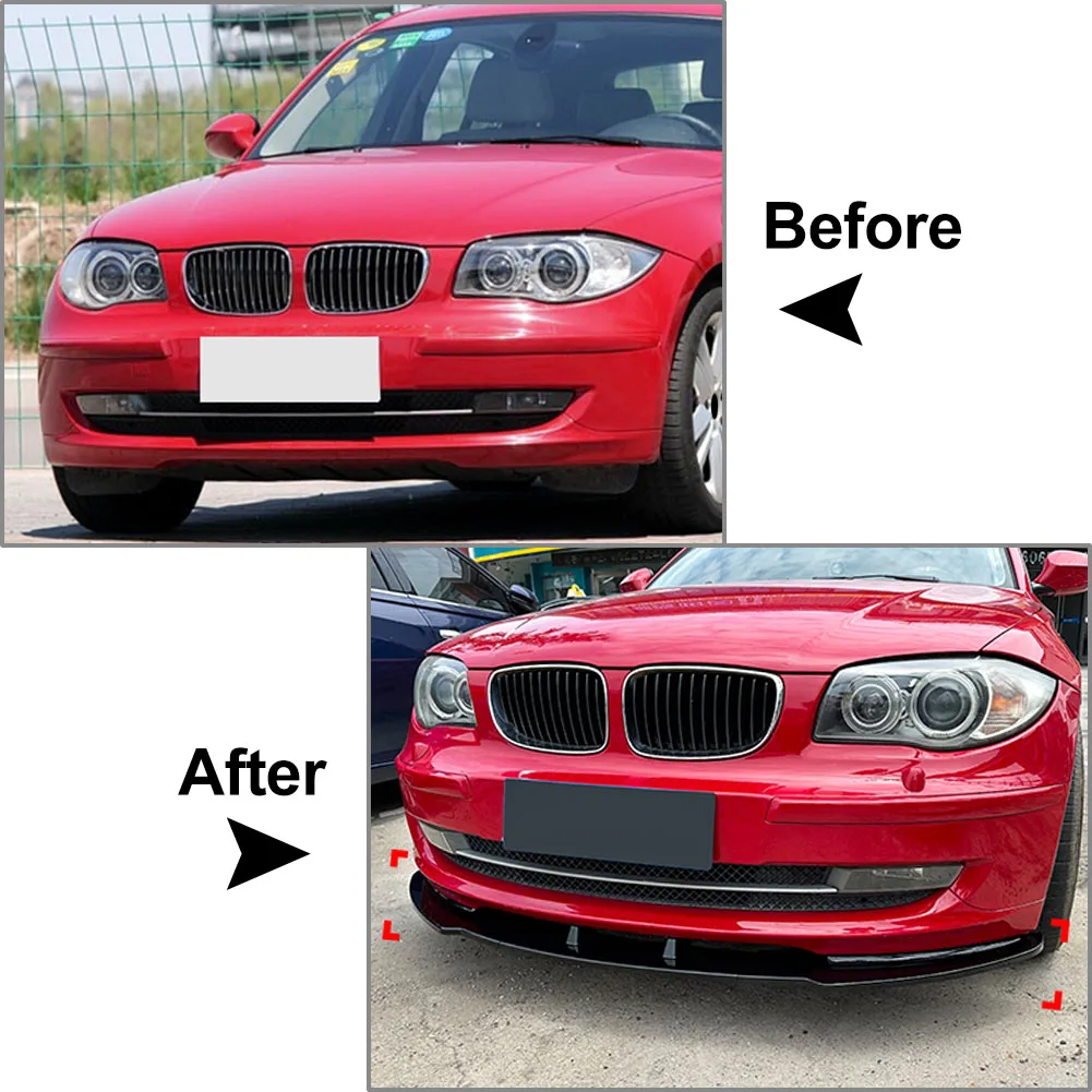 3Pcs Car Front Bumper Lip Splitter Spoiler Trim For BMW 1 Series E81 E82 E87 E88 LCI Standard Version 2008 2009 2010 2011