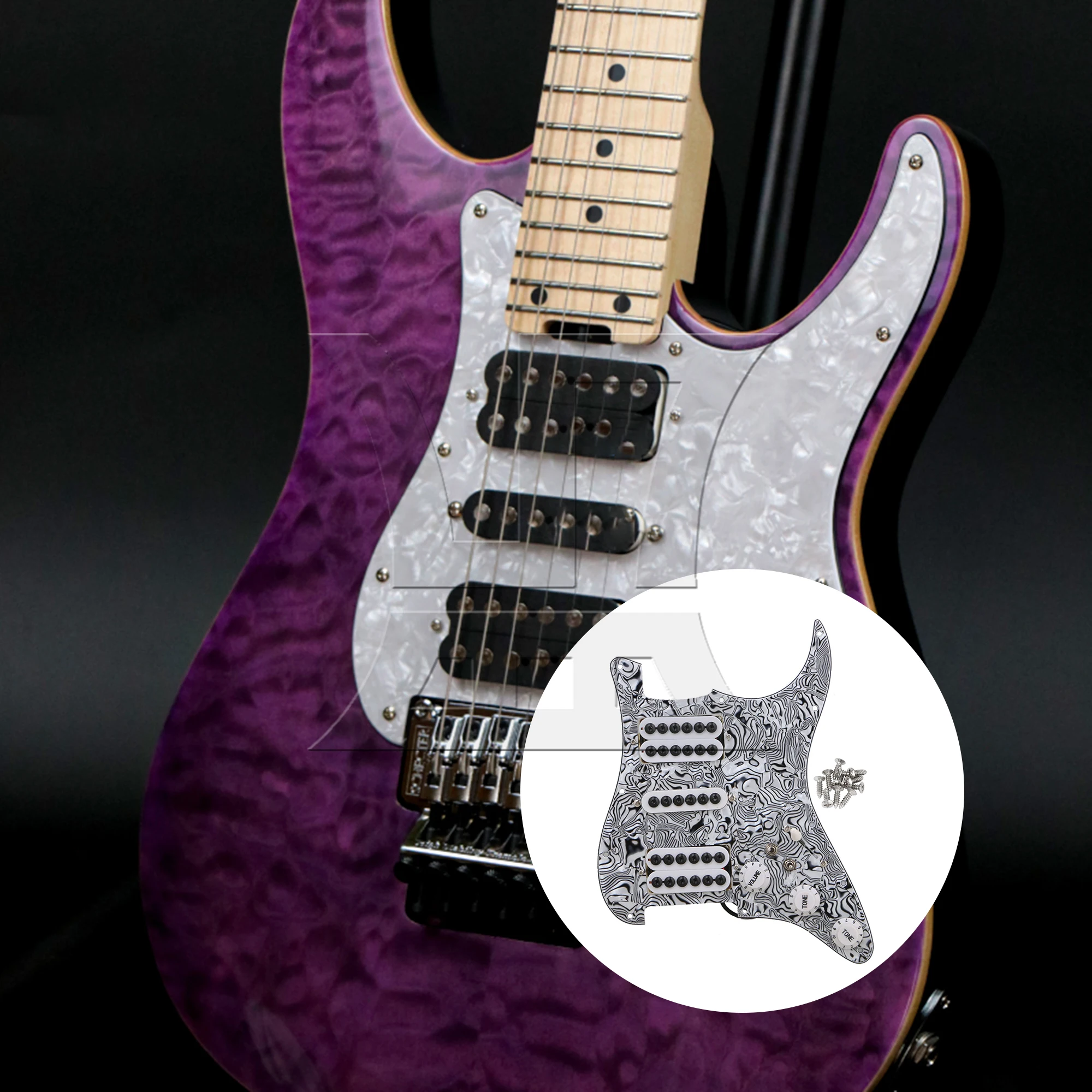 

Yibuy 3pcs 3-Ply Electric Guitar 5-Way Switch HSH Pickguard Black White Zebra Color