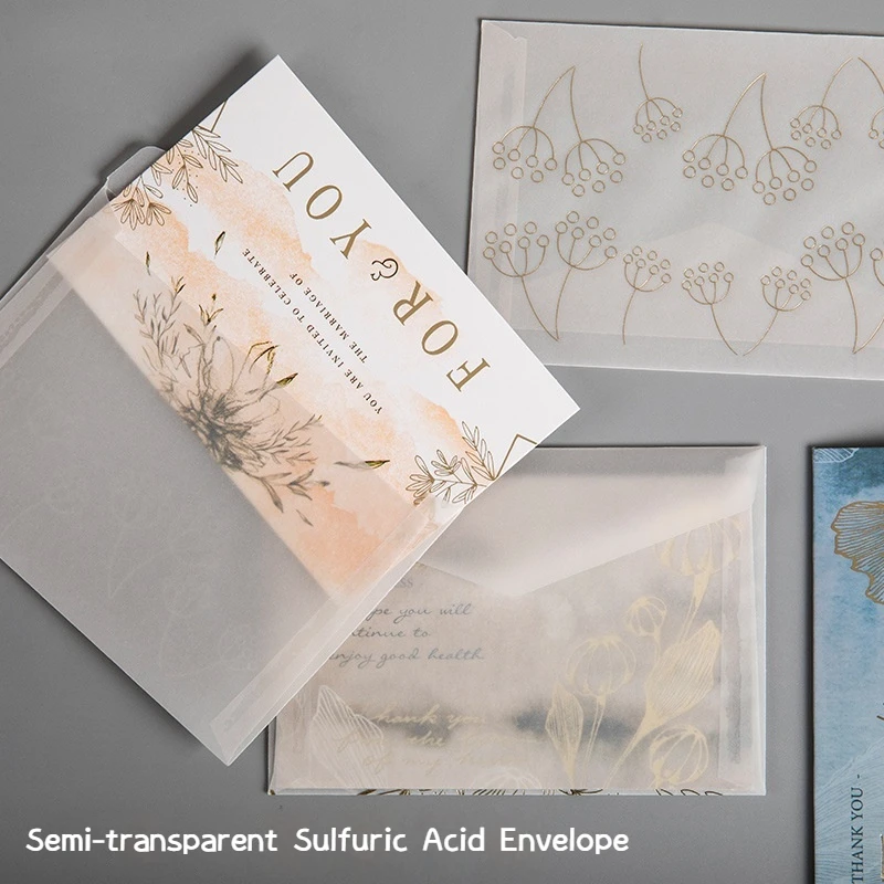

8pcs Stamping Translucent Sulfuric Acid Paper Letterhead Envelope Set Retro Artistic Creative Greeting Card Paper Envelopes