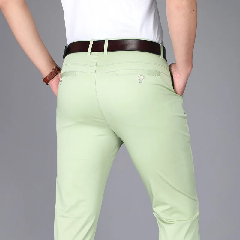 Black Green Khaki Casual Pants Men Clothing Straight Stretch Flat Business Trousers Male 2024 Spring Summer Thin