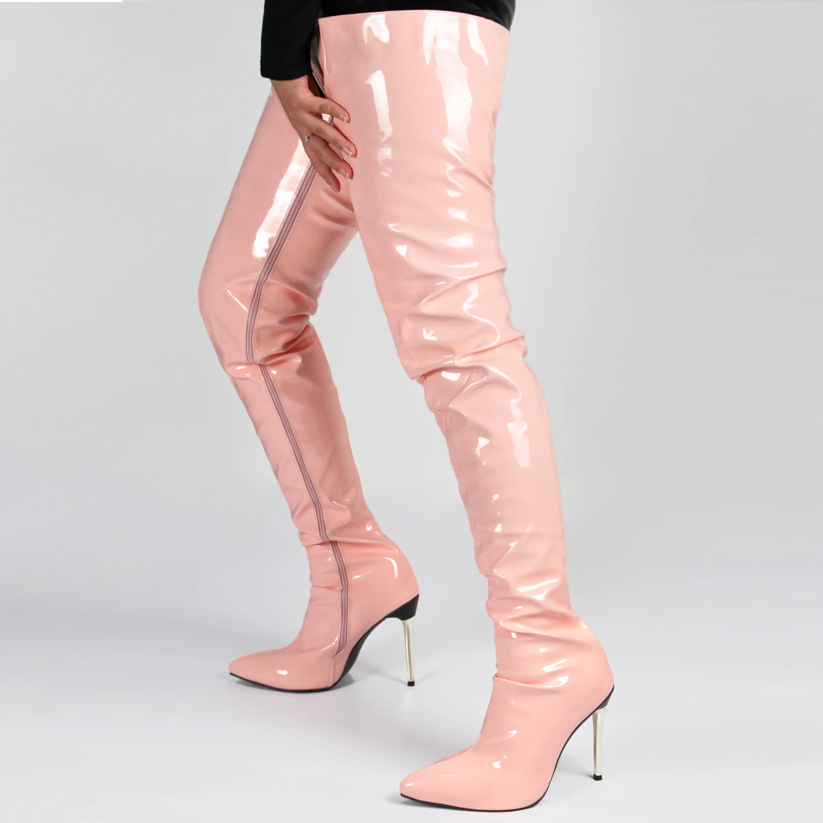 2023 Women Boots Patent Leather Over The Knee Boots Sexy High Heels Black Pink Thigh High Boots With Zipper Girl Shoes