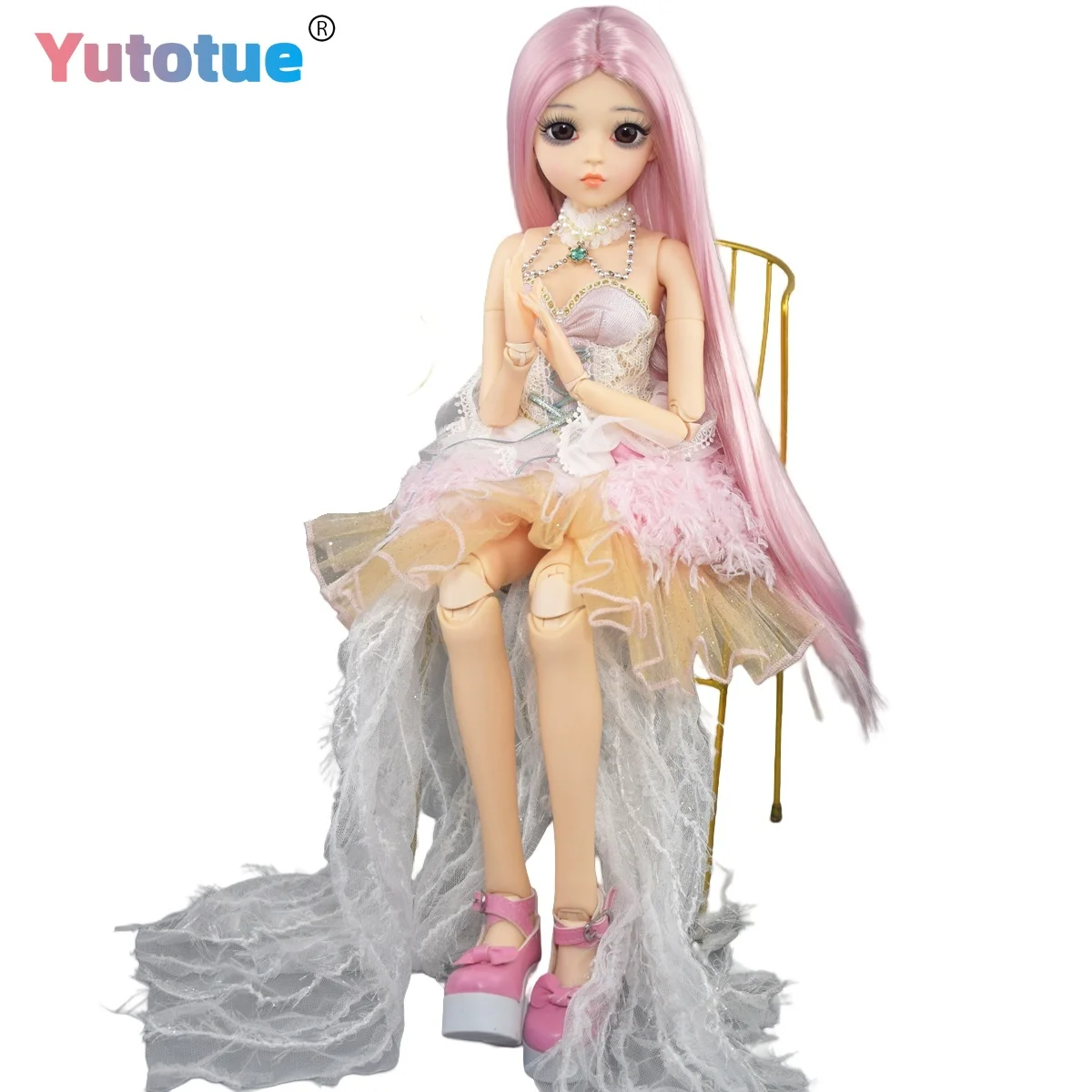 Lalka księżniczka YUTOTUE o wysokości 60 cm z prostą peruką, sukienką, butami i pełnym zestawem, lalka BJD 1/3.