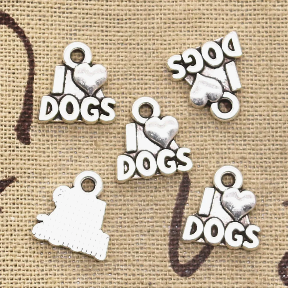 15pcs Charms I Love Dogs 13x12mm Antique Silver Color Pendants Making DIY Handmade Tibetan Finding Jewelry