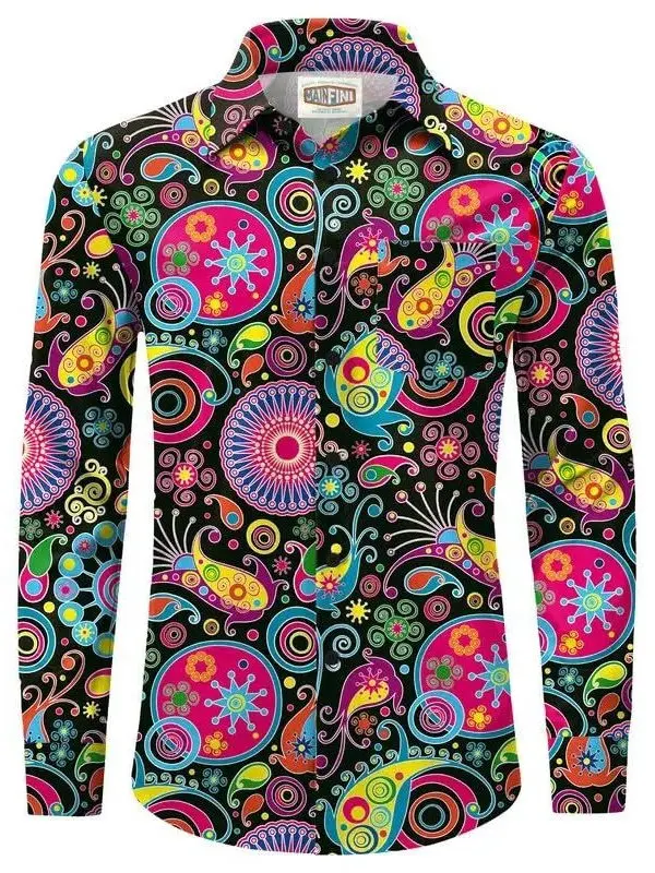 

Men's Floral Print Long Sve irt Collared Sved irt Loose Fit Autumn Wear for Middle-Aged Men Chinese Brand ex