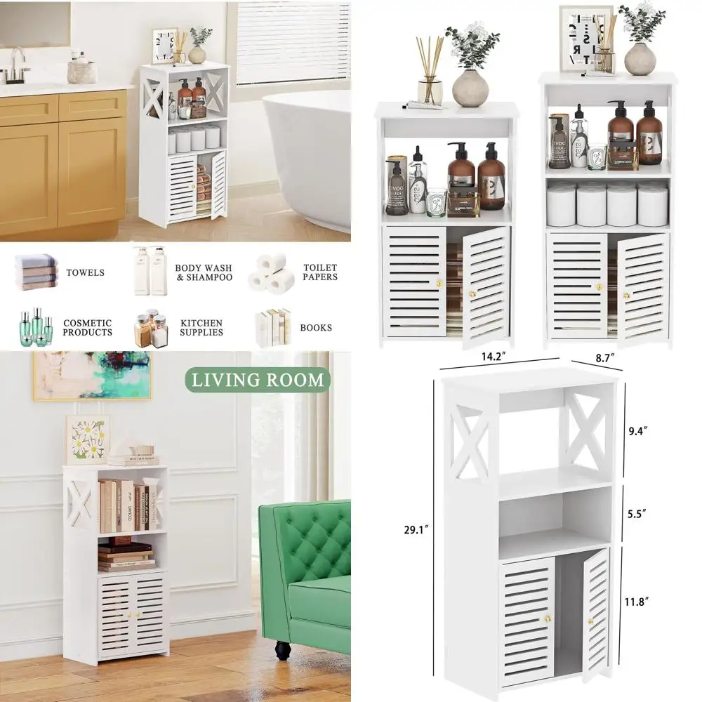 

4-уровневый белый шкаф для хранения вещей в ванной комнате с дверцей для компактных помещений в гостиной, прихожей и кухне