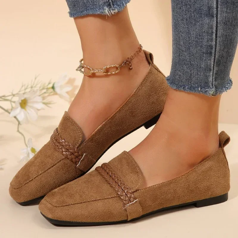 

Women Suede Flats Loafers Spring New Square Toe Casual Walking Shoes Femme Fashion Rerto Dress Shoes Big Size 35-43 Zapatos