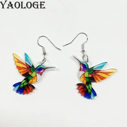 YAOLOGE Exaggerated Colorful Splicing Animal Bird Earrings Women Acrylic Material Novel Trendy Hummingbird Eardrop Party Gifts