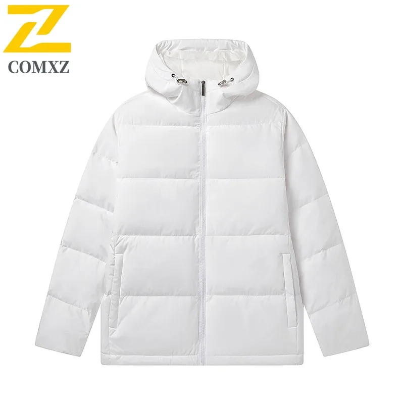 COMXZ 2025 Mens Thickened Hooded Cotton Jacket American Style Casual Waterproof Windproof Outdoor Sports Winter Puffer Coat