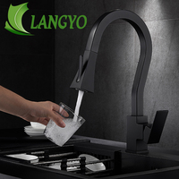 LANGYO Kitchen Sink Faucts Cold Hot Mixer Swivel Spout Pull Out Sprayer Taps Deck Mounted Solid Brass Faucet