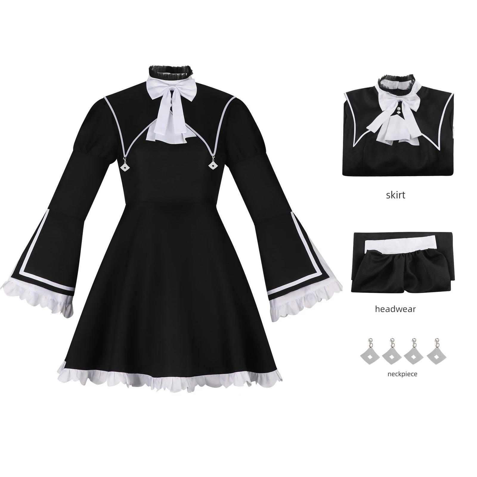 Shinonome Ena Nonnen-Cosplay-Kleid Project SEKAI Colorful Stage Gothic Glockenärmel Schleifenkragen Schwarz-Weiß Schwester-Kostüm Anime-Gamer-Outfit