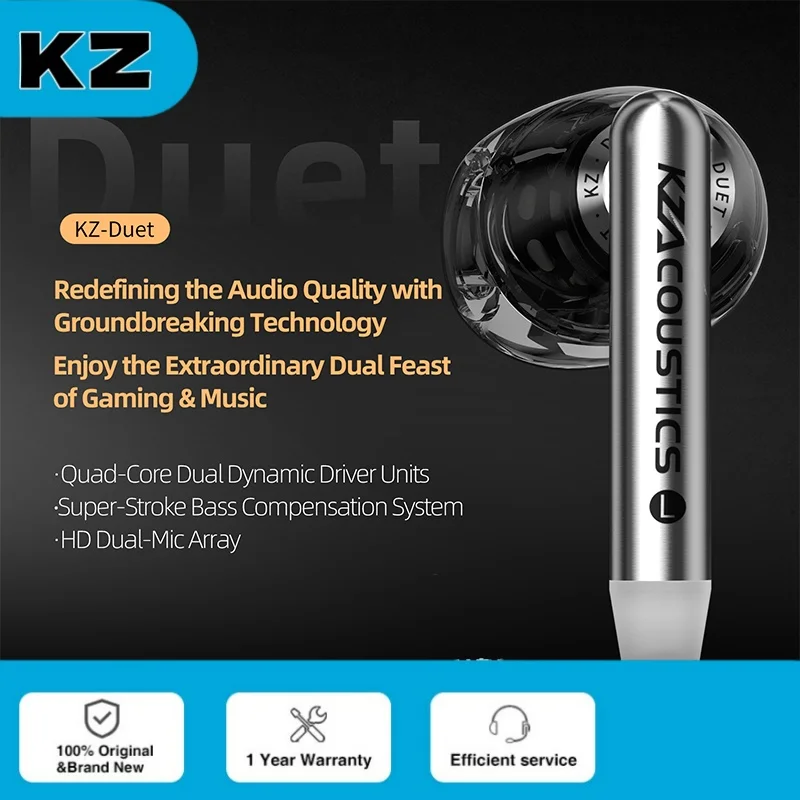KZ Duet Wired Earphones 3.5mm Black with Mic