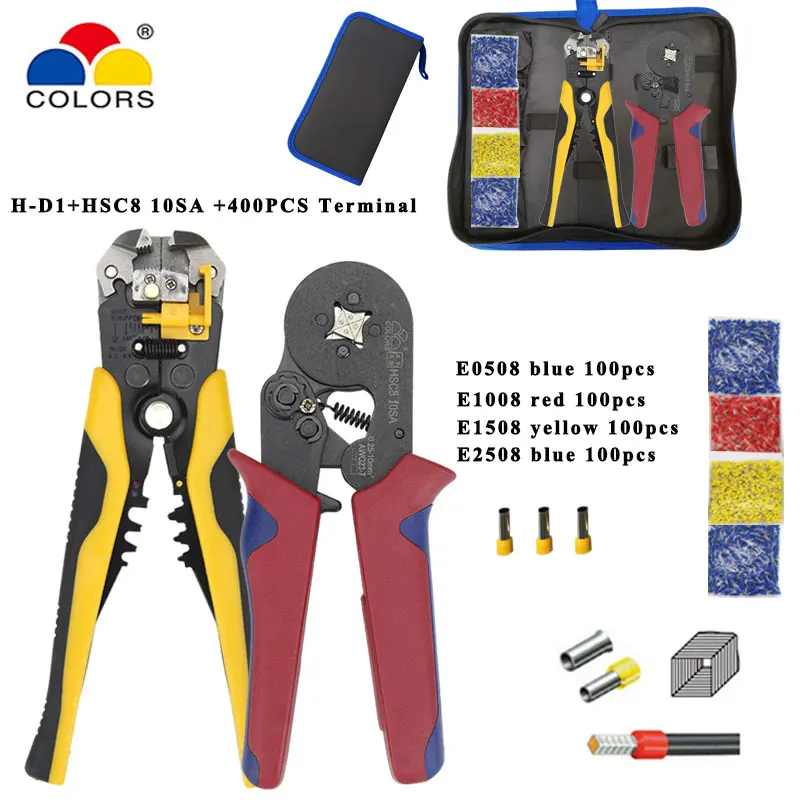 

Mini pliers electrical wire crimping tools tubular terminals box set HSC8 10SA 0.25-10mm2 AWG23-7 Tubular terminal crimping tool