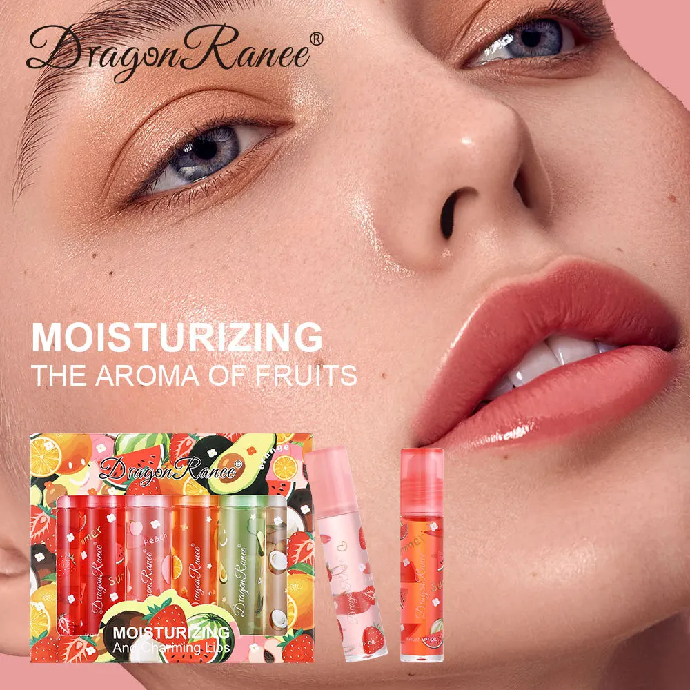 6 colori/scatola Roll-On Olio di frutta Balsamo per le labbra Set Smalto per labbra Specchio idratante Olio per labbra trasparente Lucidalabbra idratante a lunga durata