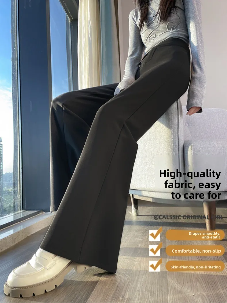 Pantaloni a gamba larga kaki da donna autunno inverno Fce a vita alta dimagranti sollevamento del sedere pantaloni casual lunghi fino al pavimento con taglio dritto