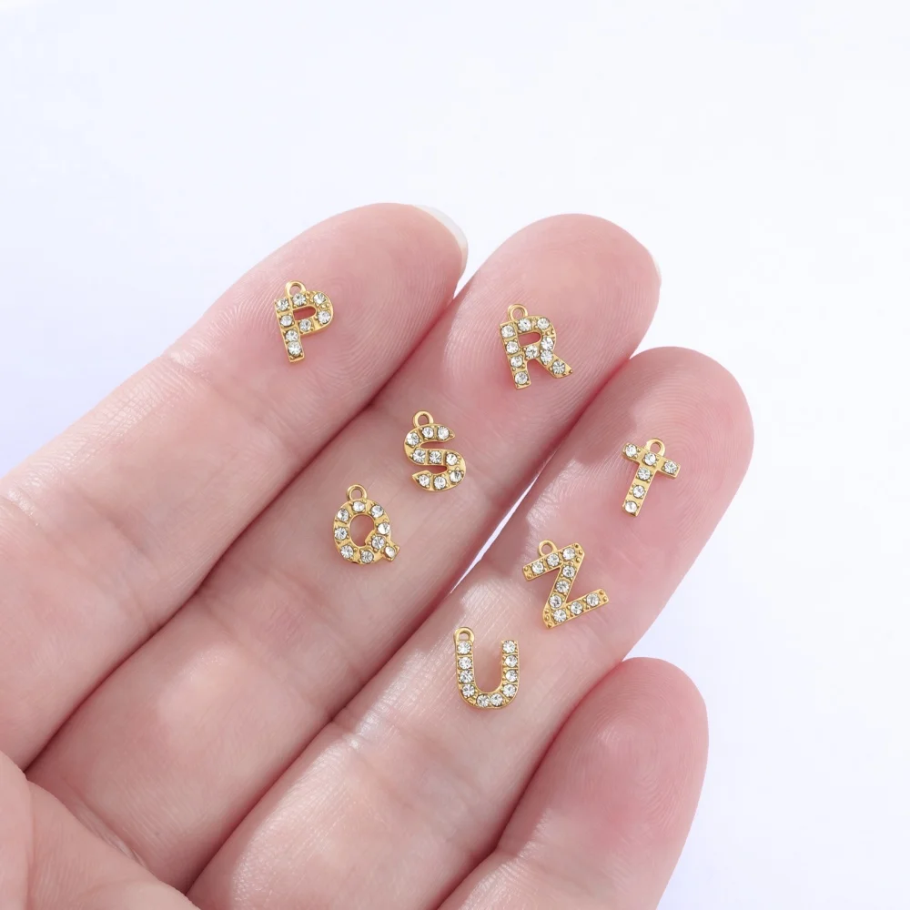 5 Stück Edelstahl Goldfarben Klare Zirkon Buchstaben Charms DIY A-Z Alphabet Anhänger für Halsketten Armbänder Ohrringe Herstellung – Detail 7