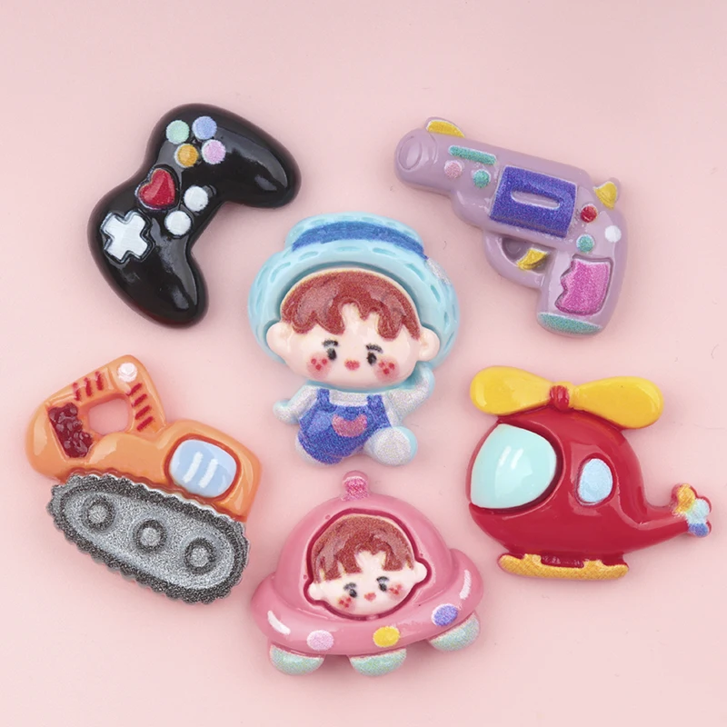 10/100pcs Kawaii Flatback Resin Miniature Helicopter Excavator Cabochon DIY Craft Scrapbook Game Console Decoration Accessories