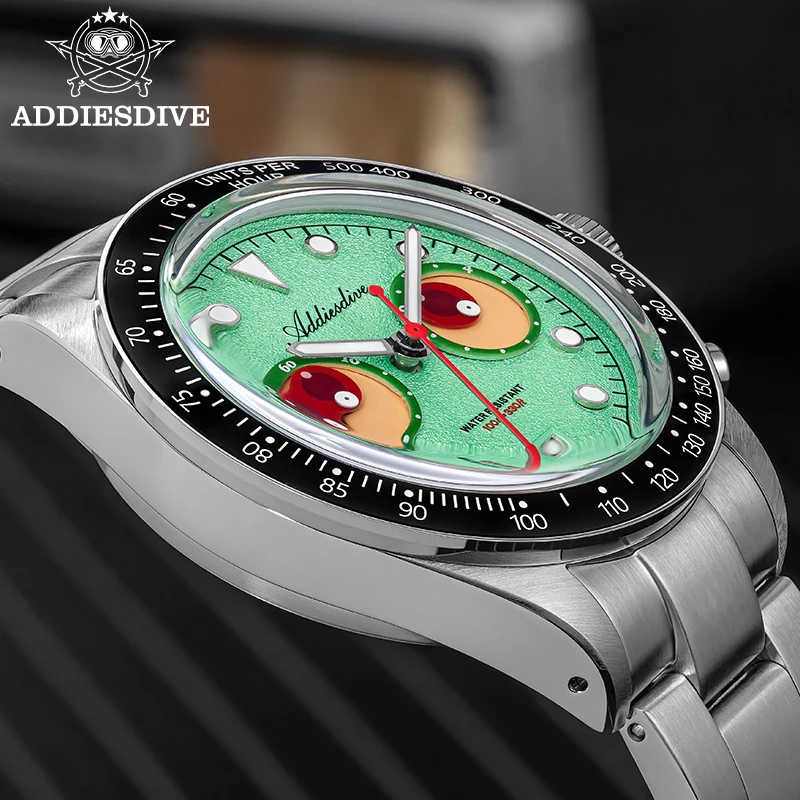 ADDIESDIVE New 40mm Chronograph AD2557 Quartz Wristwatch Eyes Dial Men's Watch VK64 Movement Bubble Mirror Glass Waterproof 100