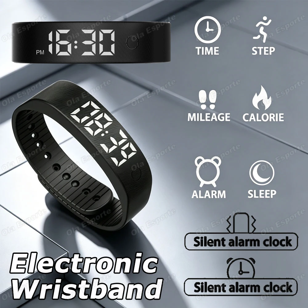 

LED Digital Alarm Clock Smart Bracelet Adjustable Snooze-proof Alarm Watches Running Pedometer Vibrating Alarm Smart Band HT30