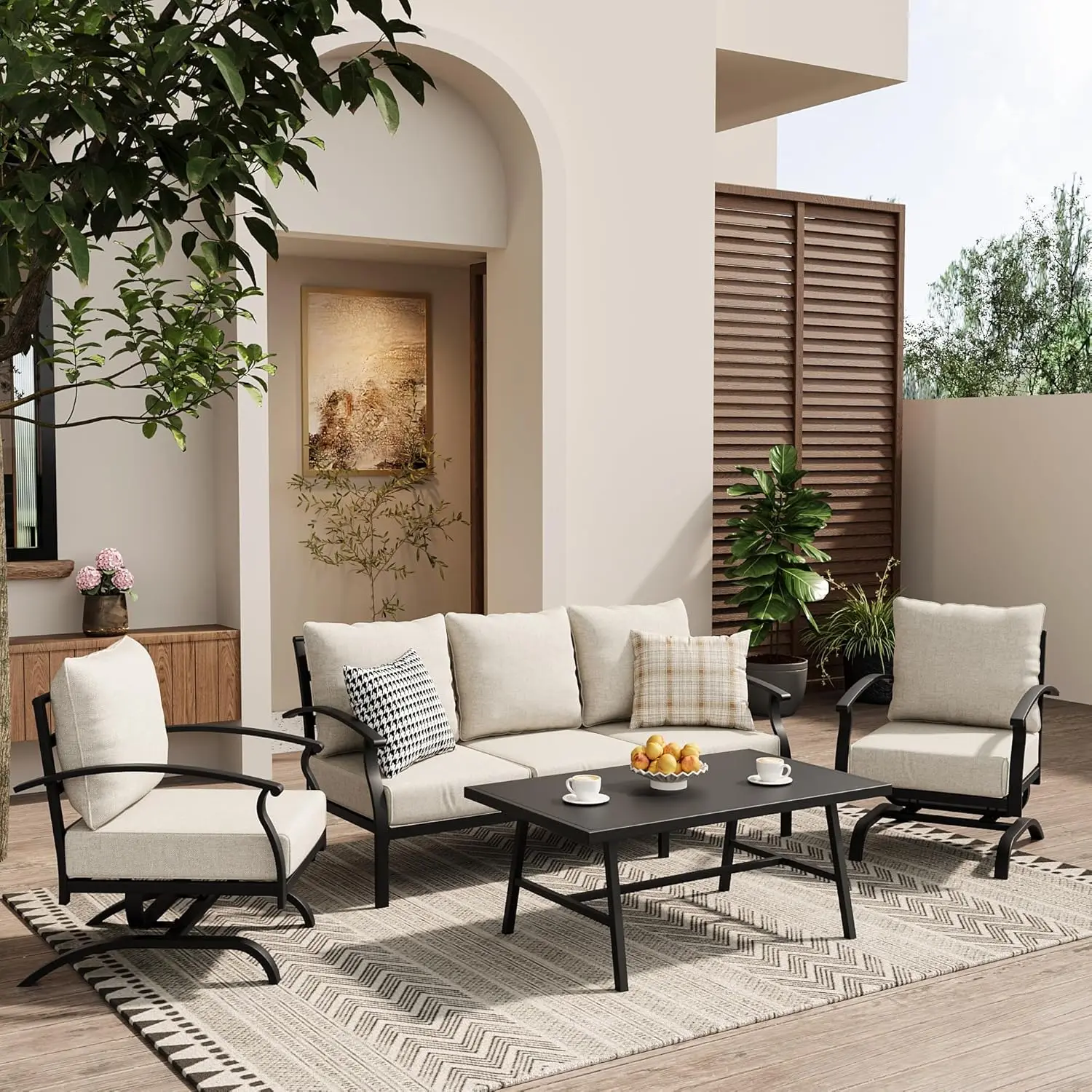

4pc Metal Patio Set Rocking Chairs Coffee Table Porch Backyard Poolside Garden, Customized