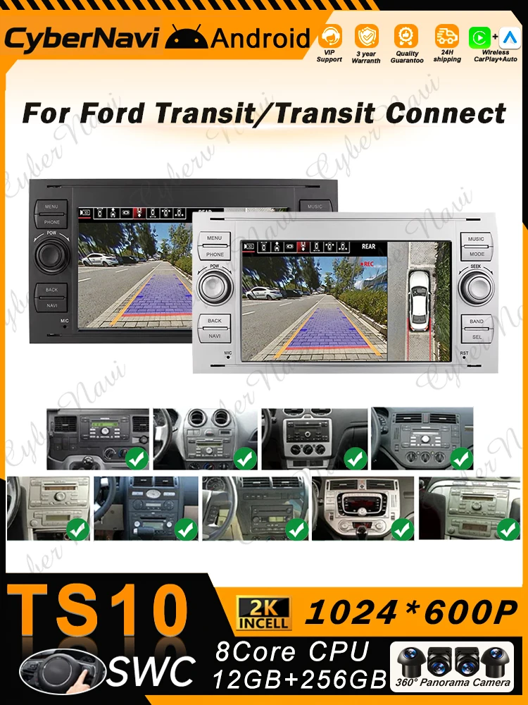 Android autoradio AUTO Carplay voor FORD C-Max Connect Fiesta Fusion Galaxy Kuga Mondeo S-Max Transit Focus GPS multimediaspeler - afbeelding 2