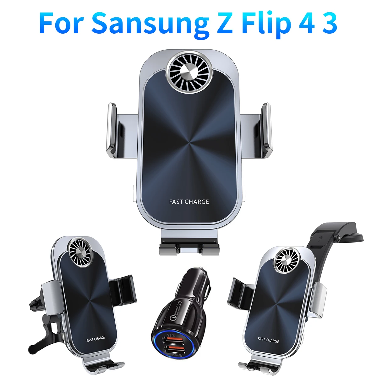 Dual Coil Wireless Car Charger,Fast Charging Auto-Clamping Car Mount,Windshield Dash Air Vent Phone Holder for Samsung Z Flip 5