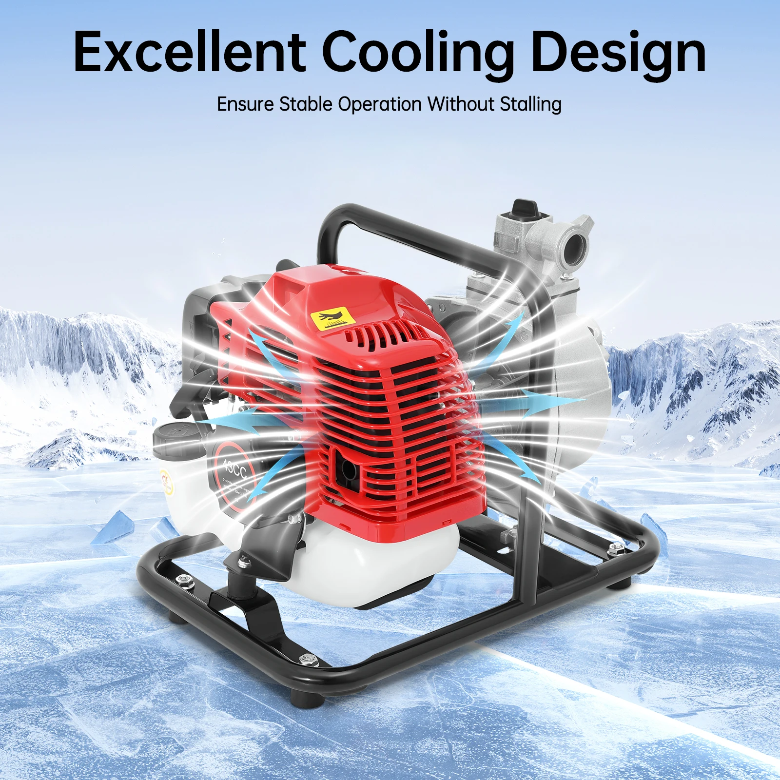 2-Stroke Water Pump with 2m Water Inlet Pipe 43cc 1.25kw Air-cooled Portable Water Pump for Tank Filling Sprinkler Washing