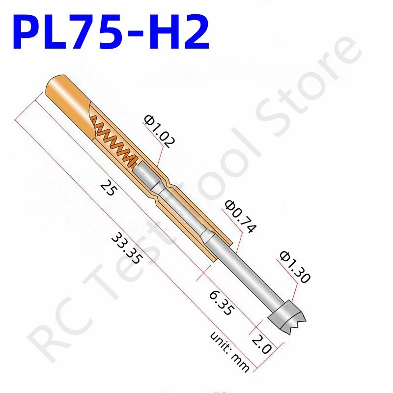 100PCS PL75-H2 33.35mm 9-claw Plum Blossom Head Test Pin Dia 1.30mm Needle Spring Test Probe PL75-H Dia 1.02mm Test Pogo Pins