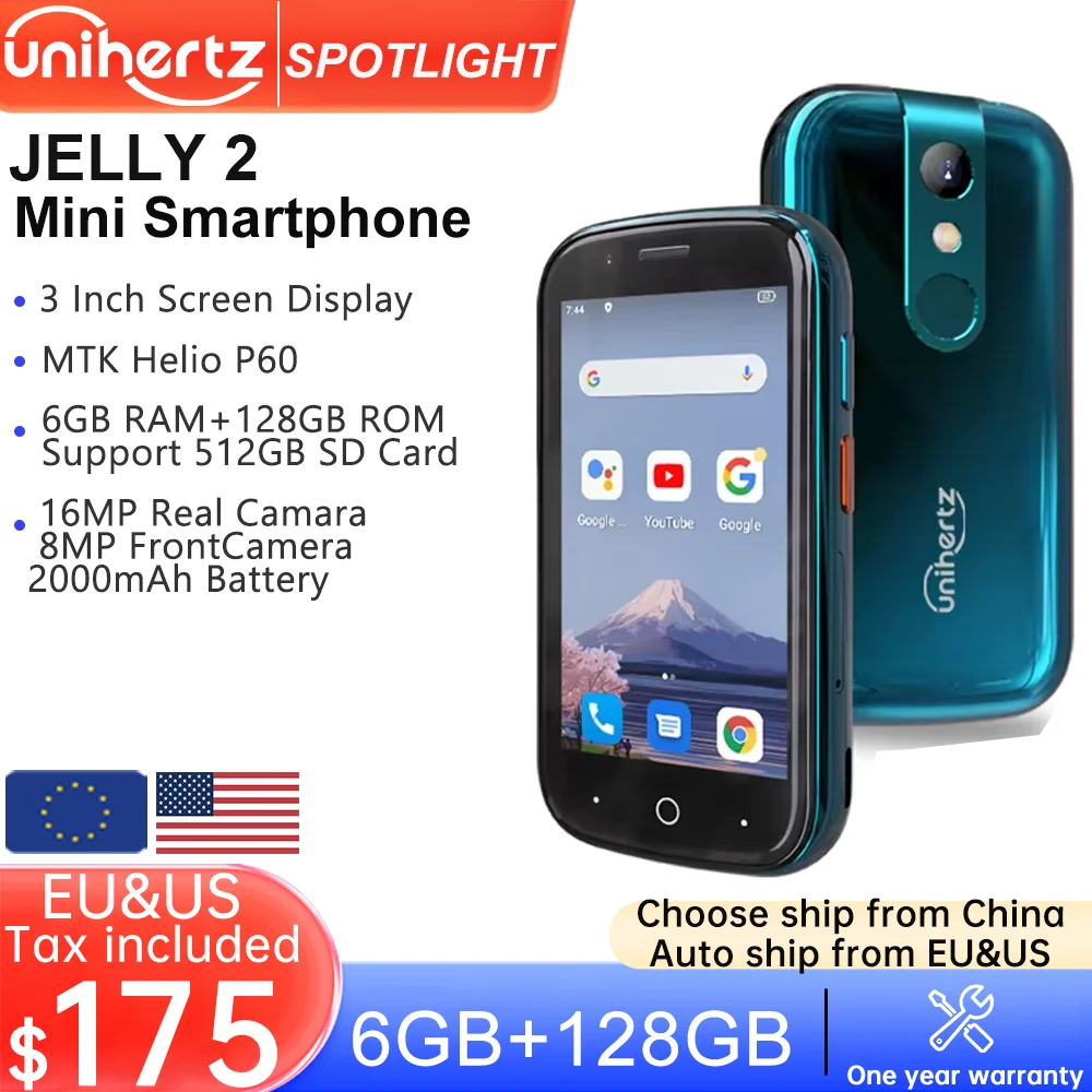 Unihertz Jelly 2 Mini-Handytasche Android 11 Helio P60 Octa Core 4G LTE Dual-SIM entsperrtes Smartphone 6 GB + 128 GB NFC-Handy