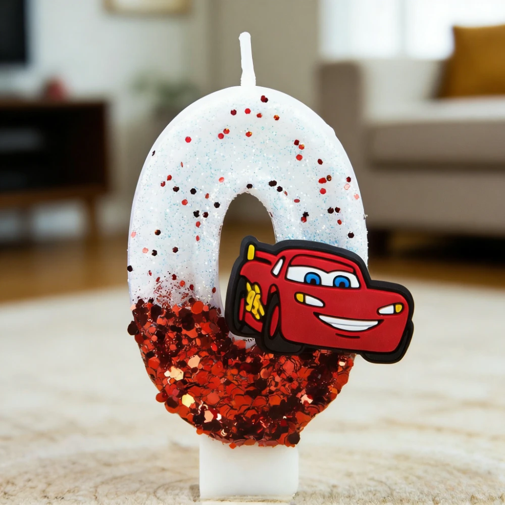 Lightning McQueen Digitale Geburtstagskerze, 0-9 Nummer Rennwagen Süßer Torten-Topper für Kinderpartys
