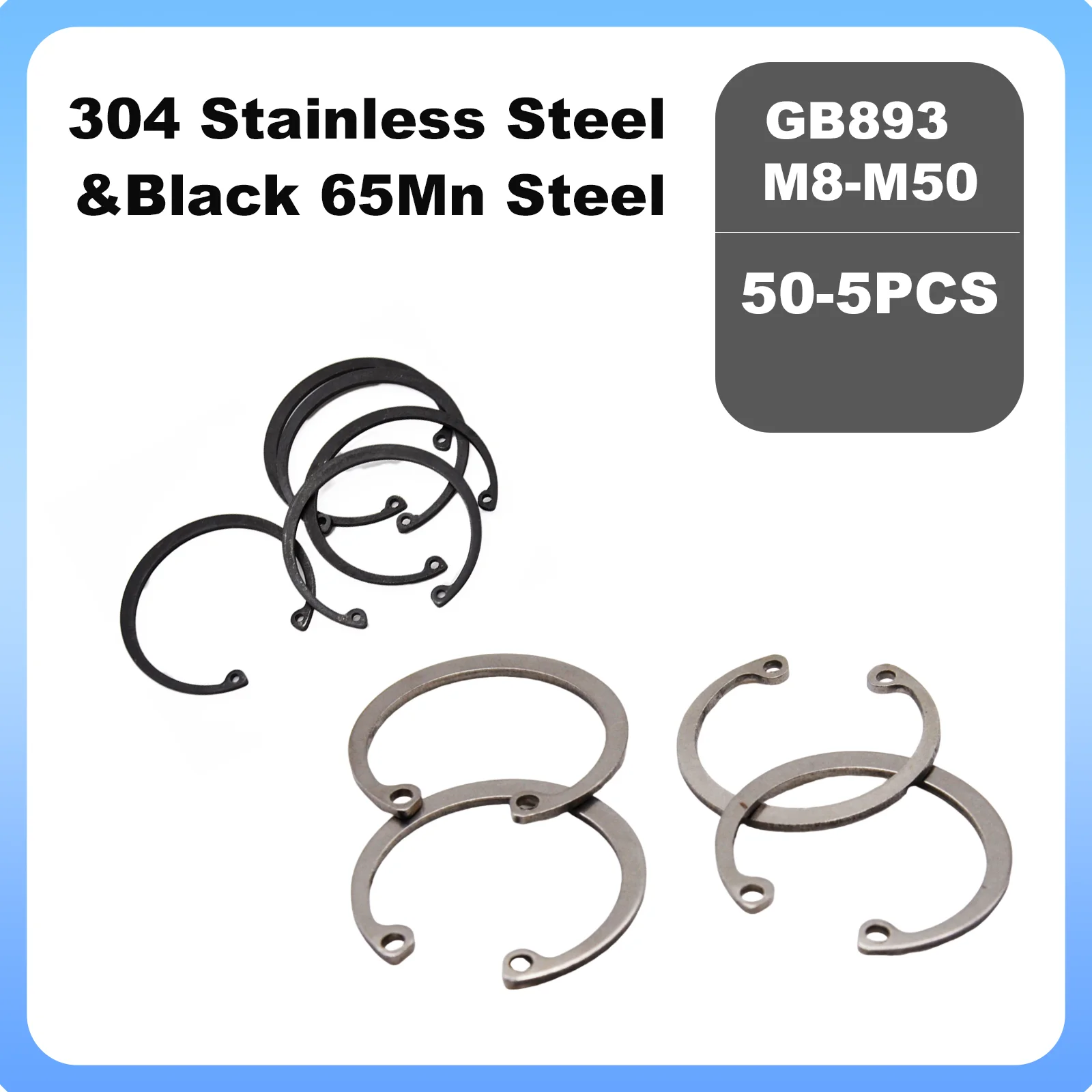 

GB893 Black 65Mn 304 Stainless Steel 5-50Pcs M8-M50 Internal Circlip Retaining Clip Snap Ring Black Steel Bearing Hole C Type