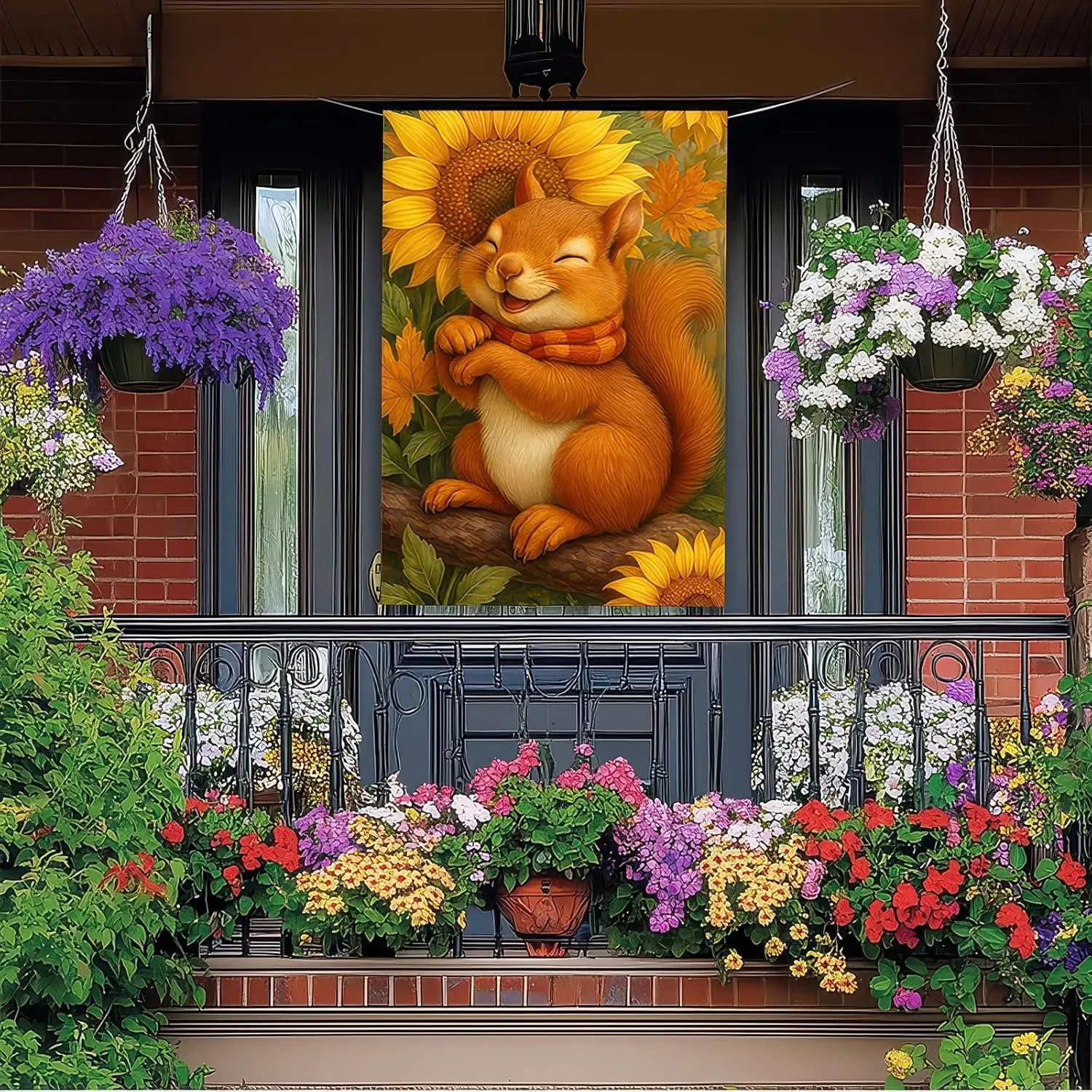 Thanksgiving Fall Garden Flag 12x18 Inch Welcome Squirrel Flag Double Sided Outdoor Autumn Yard Banner with Sunflowers and L LLG