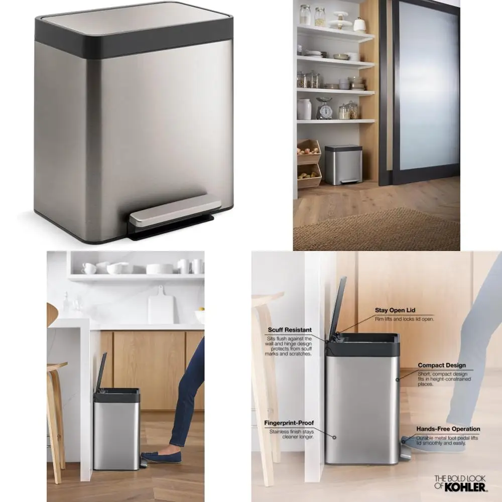 

Compact 8 Gallon Hands-Free Kitchen Trash Can with Step and Foot Pedal, Quiet-Close Lid, Stainless Steel, Ideal for Space-Saving