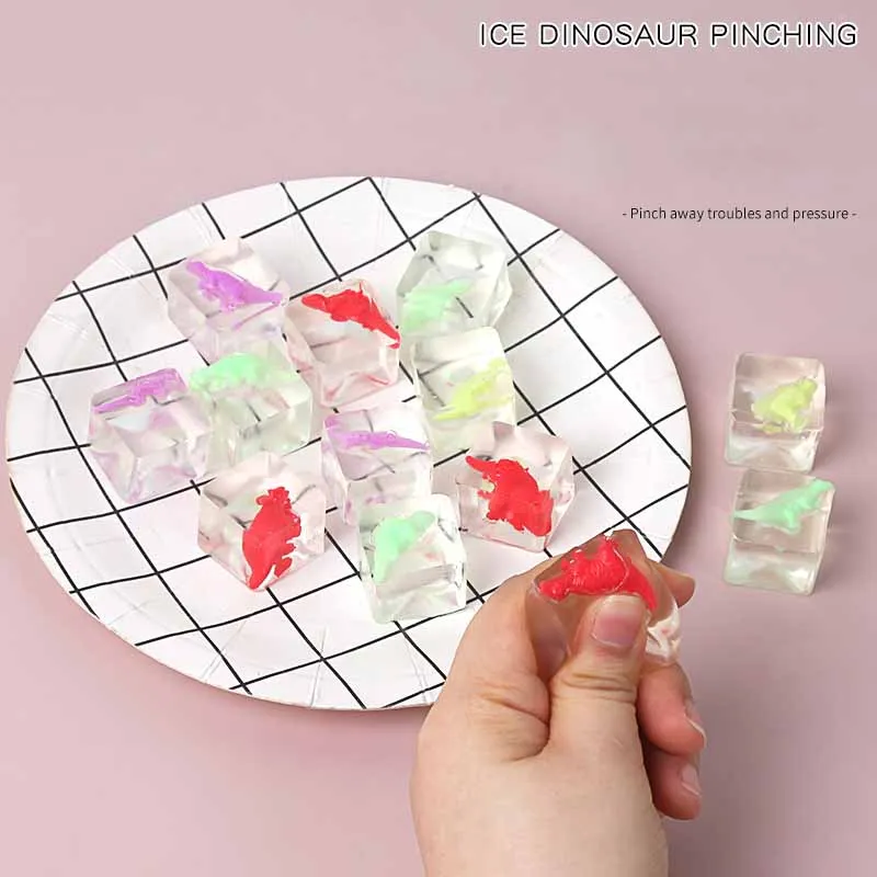 5Pcs Novelty Transparent Ice Cube Dinosaur TPR Q-bouncy Slow Rebound Toys Children's Stress Relief Toys Pinch Music Fidget Toy