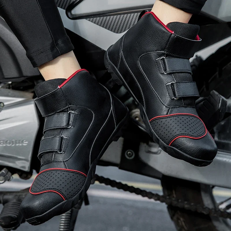 

New Outdoor Wear-resistant Motorcycle Fiber Anti-slip Waterproof Rain Boots Leather Protective Boots for Men and Women Riding
