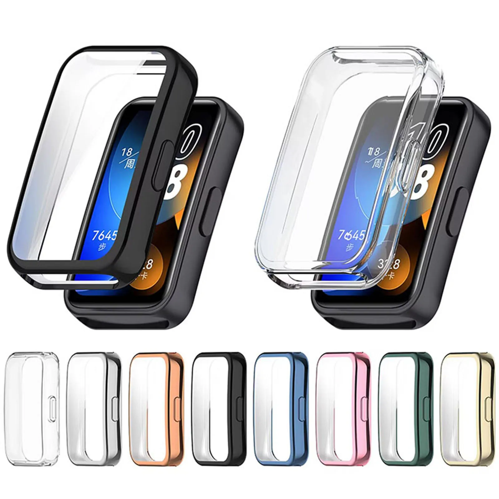 1pc Full Covered TPU Electroplate Protective Case Dusproof Watch Cover for Huawei Band 9/9 NFC/8/ 8 NFC Accessories