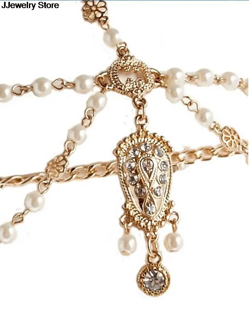 جديد 1 قطعة الشعر الديكور الأزياء الهندي بوهو الذهب اللون رئيس سلسلة اللؤلؤ الكريستال رئيس اللباس غطاء الرأس للنساء الشعر مجوهرات