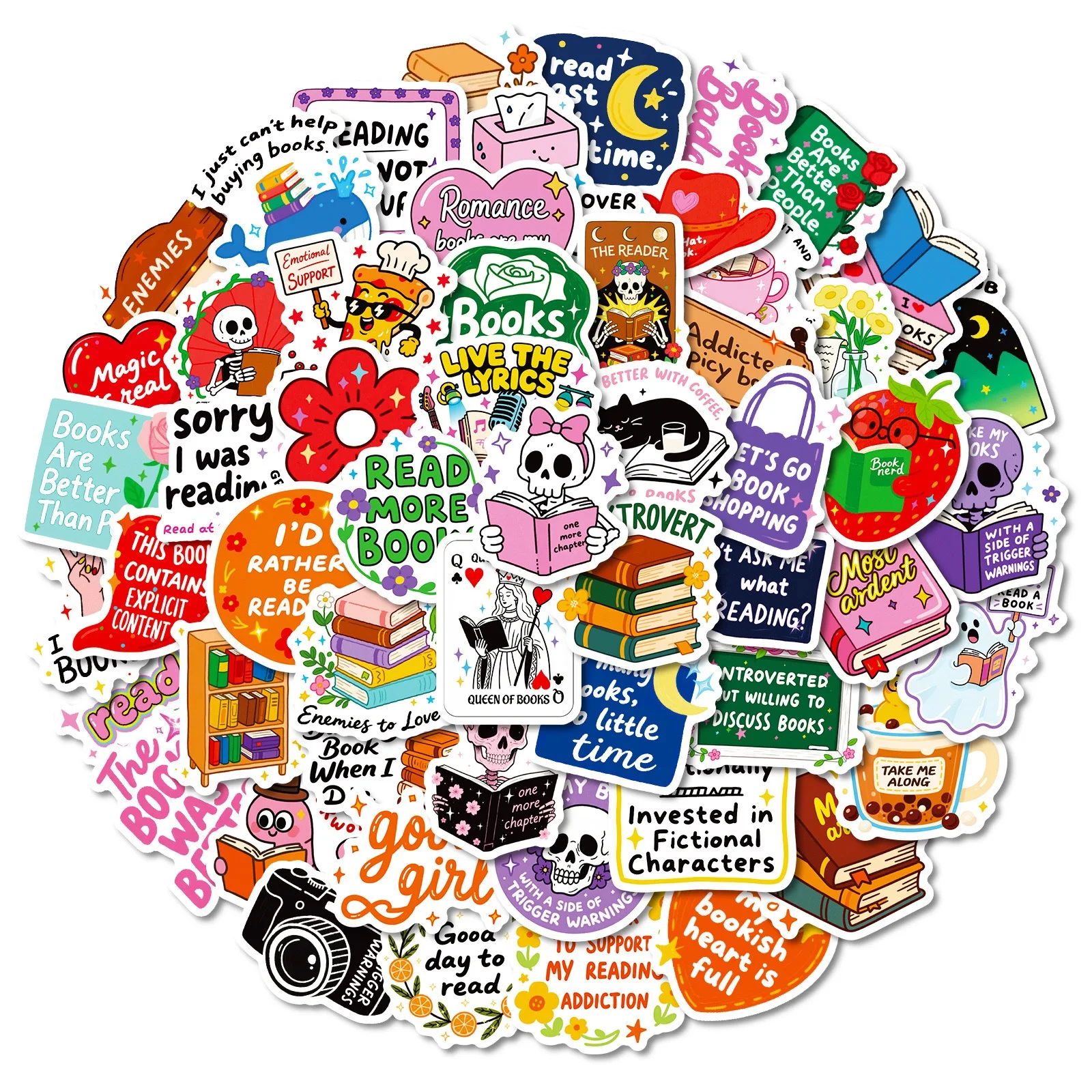 

10/56pcs Funny Skeleton Skull Reading Book Bookish Stickers Diary Laptop Stationary Luggage Skateboard Graffiti Decal Kids Toys