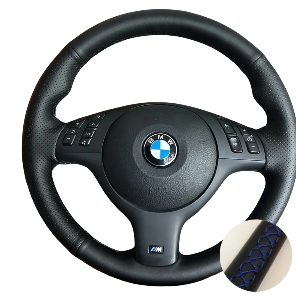 Kundenspezifische handgenähte Mikrofaser-Leder-Lenkradabdeckung für BMW E46 E39 330i 540i 525i 530i 330Ci M3 2001–2014